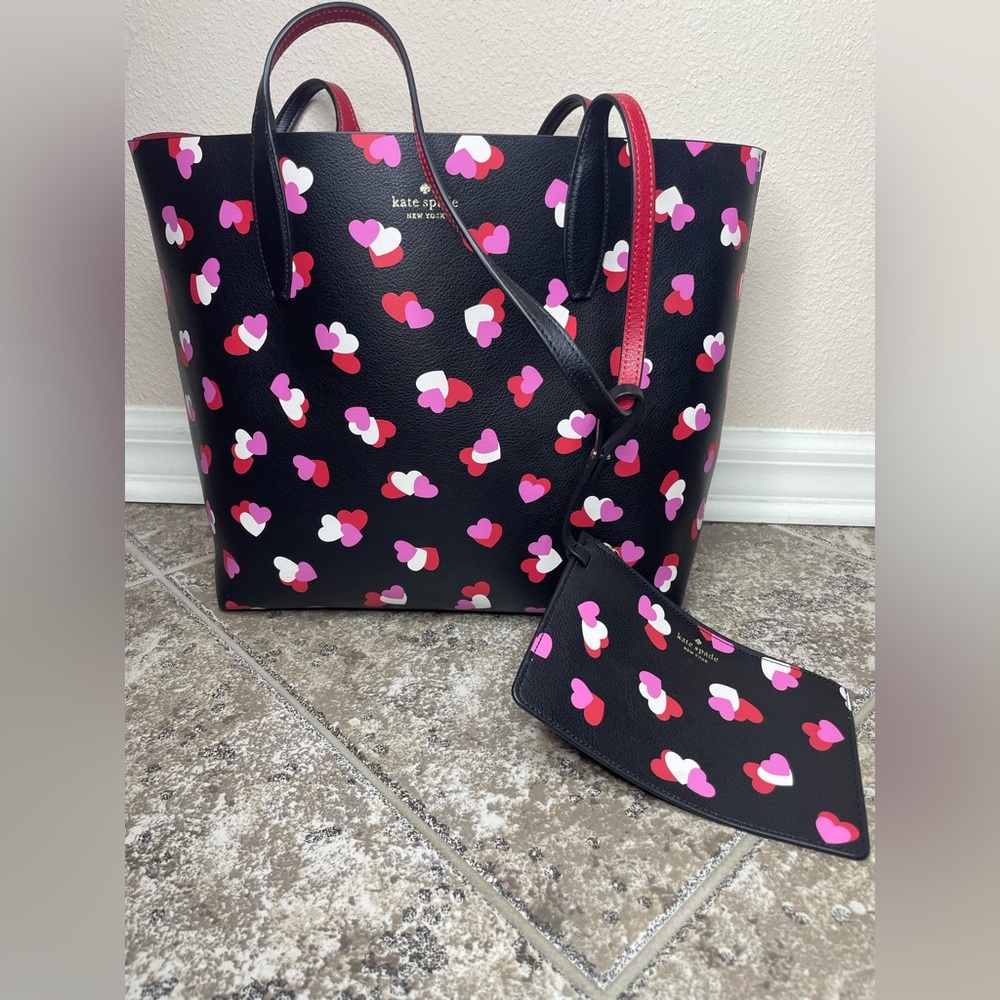 Kate Spade Black and Pink Heart Tote Bag